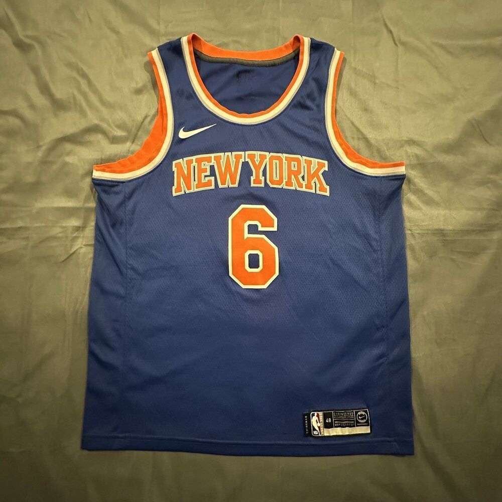 Nike New York Knicks Blue and Orange #6 Basketball Jersey
